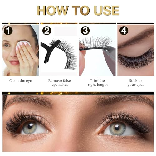 6 Pcs Self Adhesive Eyelashes, Reusable Self Adhesive Eyelashes, No Glue Eyelashes and Waterproof Wispy Lashes with Tweezers, Self-Adhesive False Eyelashes Natural Look