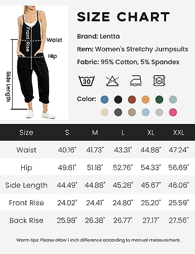 Lentta Women's Causal Jumpsuits V Neck Sleeveless Harem Overalls Stretchy Adjustable Strap Romper with Pockets(Teal-M)