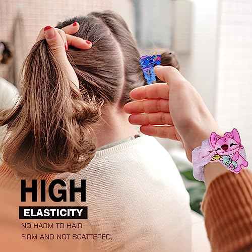 Cartoon Stich Hair Ties for Girls, Kids, Toddlers and Women, Elastic Hairbands with Character Design, 5 Pack