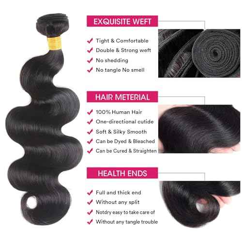 12A Human Hair Bundles Body Wave Bundles Human Hair 12 14 16 Inch 100% Unprocessed Brazilian Virgin Raw Weave 3 Bundles Real Natural Black Wavy Human Hair Extensions