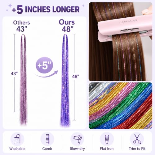 Uikreo Gold + Pink Hair Tinsel Kit for Women Girls - Easy DIY Extensions