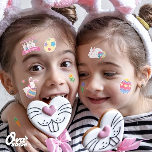 Easter Temporary Tattoos for Kids 62 Glitter Styles, Easter Stickers for Easter Candy & Egg Fillers, Bunny Party Favors, Basket Stuffers, Spring Crafts