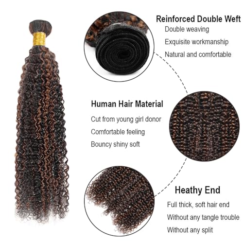 Fridnae Light Brown P1B/30 Curly Wave Human Hair Bundles 26 Inch - Double Weft Brazilian Virgin Remy Hair