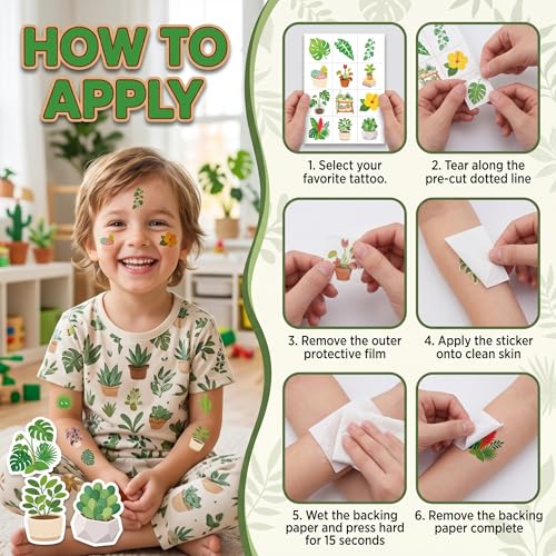 96 PCS Plant Temporary Tattoos for Kids | Waterproof Nature Party Favors