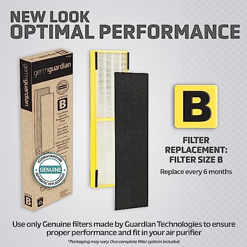 GermGuardian Filter B HEPA Pure Genuine Replacement Filter, Removes 99.97% of Pollutants for AC4825, AC4300, AC4900, AC4825DLX, AC4850, CDAP4500, AP2200, 4-Pack, Black/Yellow, FLT48254PK