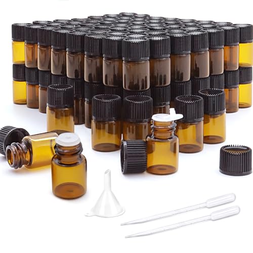 120-Pack 2ml Amber Glass Essential Oil Bottles with Lids - Small Sample Vials