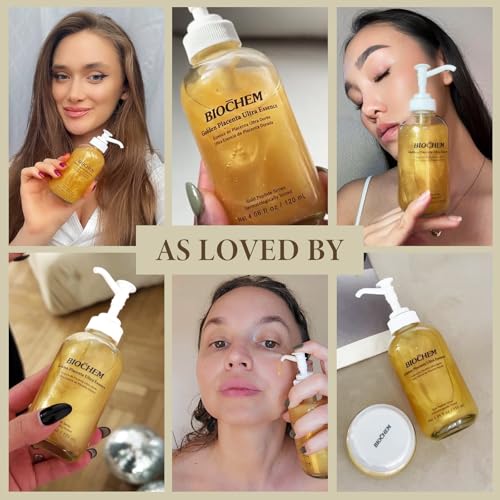 BIOCHEM Golden Placenta Ultra Essence - Placenta Face Serum with Gold Foil, Anti-aging, Hydrating, Firming, Wrinkles, Fine Lines and Skin Tone, Gentle Skincare for Fragrance-Free(4.06 fl. oz / 120 mL)