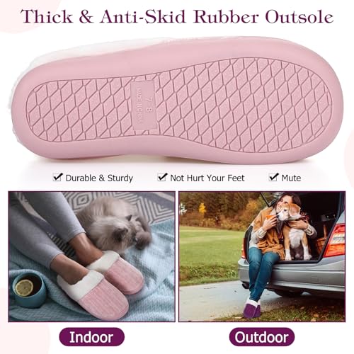3 Pairs 6 Pairs Warm Fuzzy House Slippers for Women Size 7-8 8-9 with Thick Anti-slip Soles Winter Fluffy Indoor Outdoor Knit Plush Soft Slipper Shoes Pink Purple White