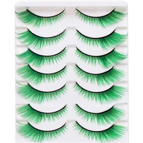 Green Cat Eye False Eyelashes - 7 Pairs Fluffy Vegan Lashes