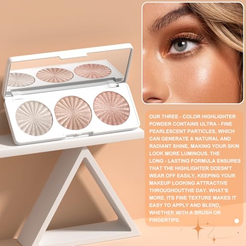 3-Color Highlighter Palette | Waterproof Shimmer Powder