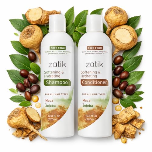 Zatik Natural Sulfate-Free Shampoo & Conditioner Set with Jojoba & Maca - Hydrating Hair Care