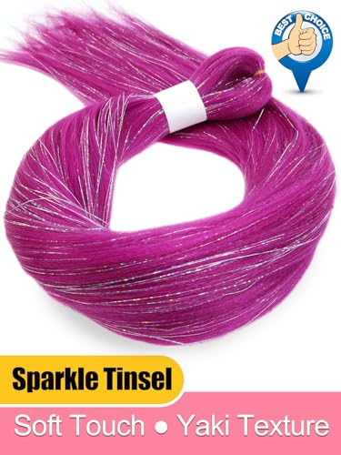 30-Inch Pink Tinsel Hair Extensions - 2 Pack Pre-Stretched Braiding Hair