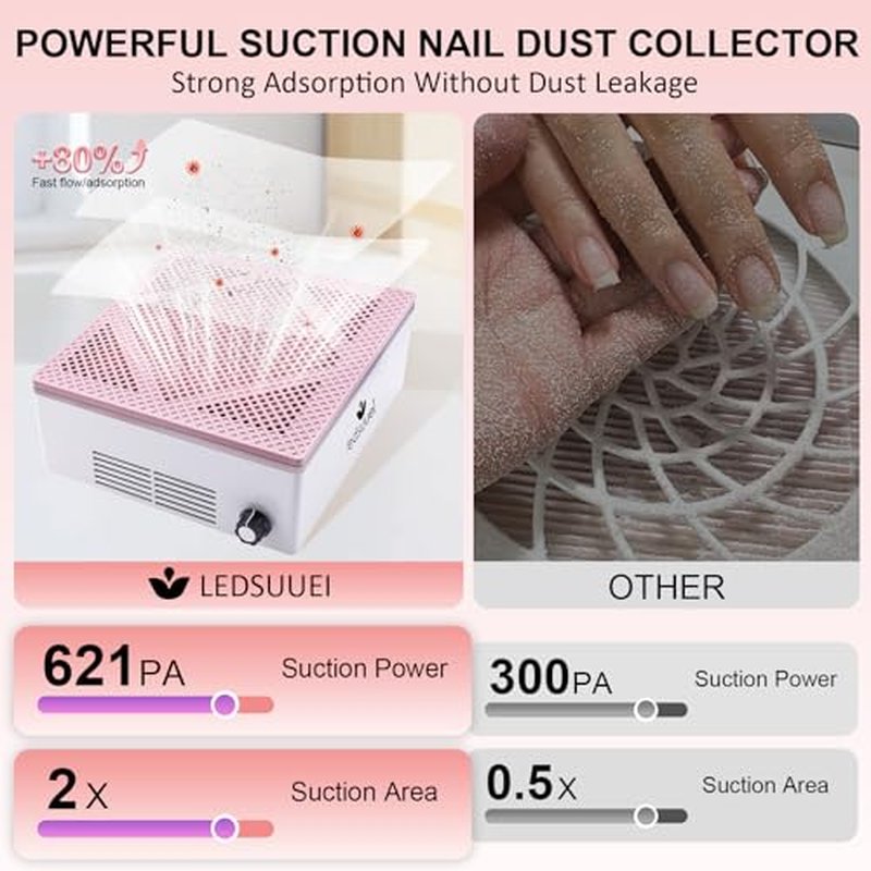 80W Nail Dust Collector Super Powerful Dust Collector Nail Tech with Reusable Filter Adjustable Nail Vacuum Dust Collector Electric Dust Suction Machine for Acrylic Gel Nail Polishing