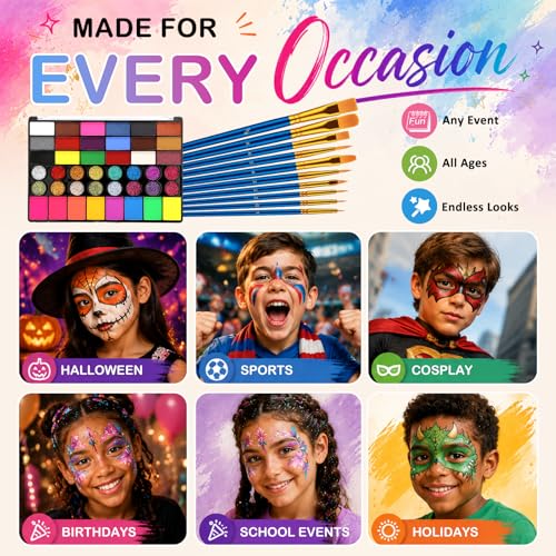 42-Color Face Painting Kit for Kids & Adults - Professional Makeup