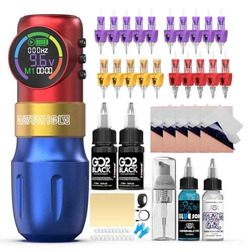 Wormhole Tattoo Gun Tattoo Kit Wireless Tattoo Machine ? Digital LED Display, 1500mAh Battery, 3 Modes (Normal/Jump-Start/Dot Work), Includes 20Pcs Tattoo Needles, Tattoo Pen for Lining & Shading