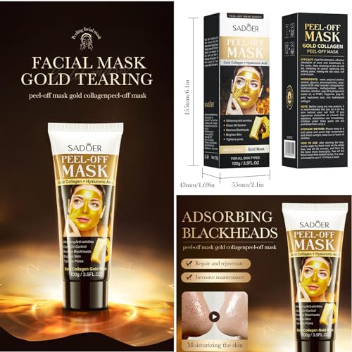 WEERSHUN Gold Peel-Off Mask, Peel Off Face Mask, Golden Exfoliating Mask, Gold Foil Peel Off Face Mask (1PCS)