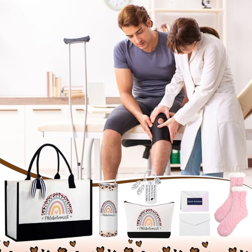 Geiserailie 8 Pcs Phlebotomist Gifts for Women Including Large Tote Bag Cosmetic Bags Tumbler Cup Plush Socks Metal Keychain Card and Envelope for Phlebotomy Thank You Gifts