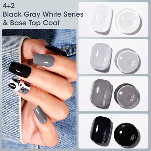 GELLEN 6PCS Black White Gray Nail Polish Set - Toxin Free & Quick Dry