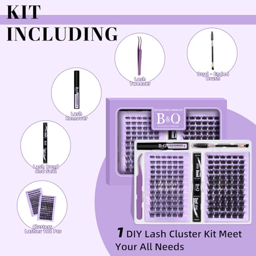 Lash Extension Kit 144 pcs Eyelash Extension Kit B54+B55 8-18mm Mixed Lash Clusters Kit Individual Lashes Kit Wispy with Lash Glue and Remover Applications Eyelash Kit (B54+B55, Kit)