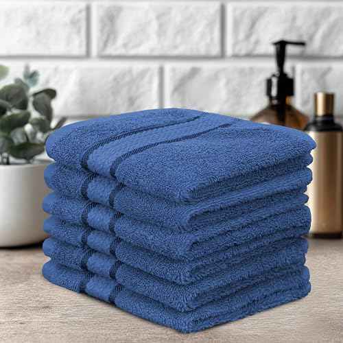 COTTON CRAFT Ultra Soft Washcloths - 12 Pack Luxury Washcloths - 100% Cotton Plush Absorbent 580 GSM Face Towels - Machine Washable Quick Dry Durable Wash Cloth Set - Bathroom Spa Gym Skincare - Blue