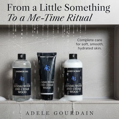 Shower Kit Men, Bath and Body Gift Set For Him - Shower Gel, Body Scrub & Body Cream, Sandalwood & Cedar Scent, 3 pcs 720ml - Skin Care Kit Fathers Day Birthday Idea for Him