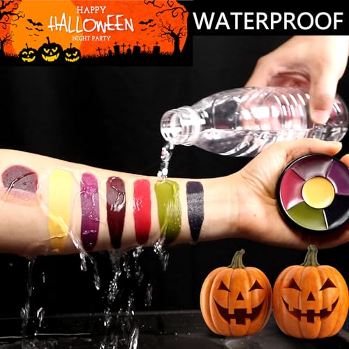 Fake Scar Bruise Makeup Kit,6 Color Bruise Wheel Body Paint and Rigid Collodion with Brush, Halloween Special Effects Makeup Kit with 2 White Sponges,Hunting Camo Face Paint