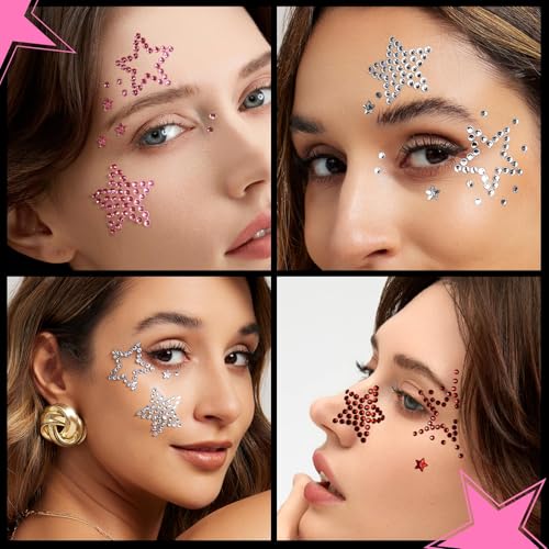 Self Adhesive Star Face Gems Stickers – 5 Sheets Y2K Rhinestone Jewels