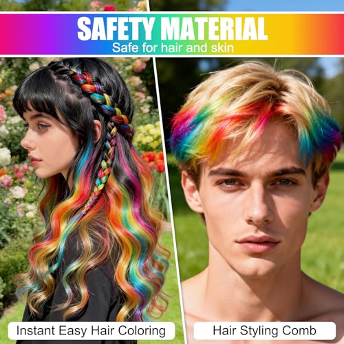 8-Color Hair Chalk Comb Set - Washable Temporary Hair Dye