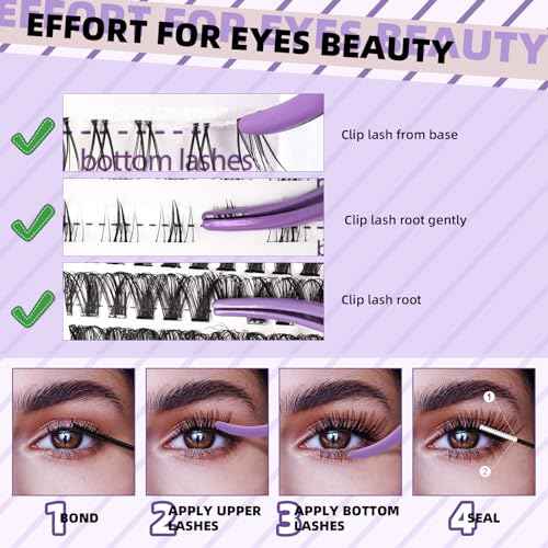 B&Qaugen B&Q Eyelash Extension Kit with Bottom Lash Extension 10-18mm 40D D Curl Lash Clusters Kit with Bottom Lashes DIY Lash Extension Kit Bond and Seal Lash Applicator (Kit-40D-D-MIX10-18)