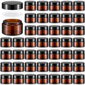 Domensi 60 Pcs 1oz Glass Jars with Lids Bulk Salve Tins Winter Cream Container Small Glass Candle Cosmetic Jars for Travel Lip Balm with Inner Liners for Lotion Sample Cream(Amber, Black Lid)