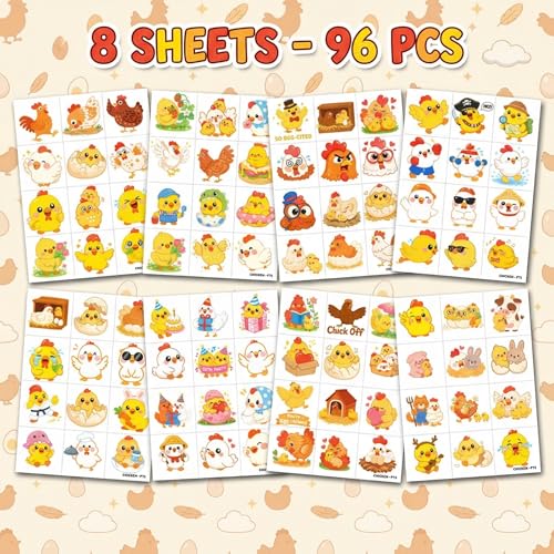 96 PCS Chicken Temporary Tattoos for Kids - Farm Theme