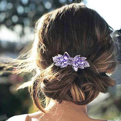 Yheakne Crystal Wedding Hair Clip Barrette Purple Rhinestone Hair Barrette Bling Bridal Headpieces Decorative Headwear Crystal Hair Clip Comb Bride Hair Accessories for Women and Girls (Style A)