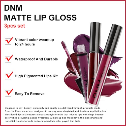 evpct 3Pcs Matte Liquid Lipstick Set - Long Lasting Waterproof