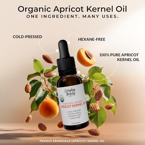 Organic Apricot Kernel Oil | 100% Pure, Cold-Pressed, Unrefined | USDA Certified Organic | Amber Glass Bottle with Glass Dropper | For Face, Skin & Hair - 1 Fl Oz