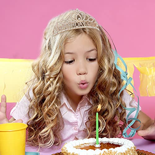 AOPRIE Gold Birthday Crown and Sash for Women, Rhinestone Tiara Headband, Princess Party Accessories
