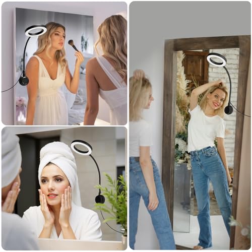 LED Ring Light Vanity Mirror with Gooseneck & Suction Cup