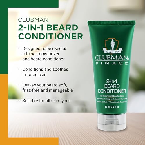 Clubman Pinaud 2-in-1 Beard Conditioner and Face Moisturizer, 3 oz