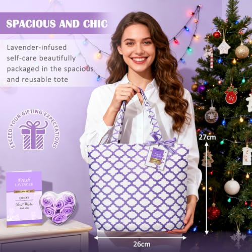 Lavender Spa Gift Set for Women - 17-Piece Bath & Body Care Kit with Candle & Tote