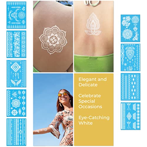 White Lace Temporary Tattoos for Women - 9 Sheets Waterproof