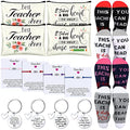 Funtery 16 Pcs Teacher Appreciation Gift Set 4 Cosmetic Bags 4 Keychains 4 Blessing Card Bracelets, 4 Pair Socks
