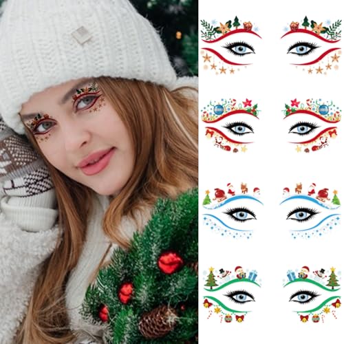Christmas Eye Shadow Stickers - 12 Pairs Festive Temporary Tattoos