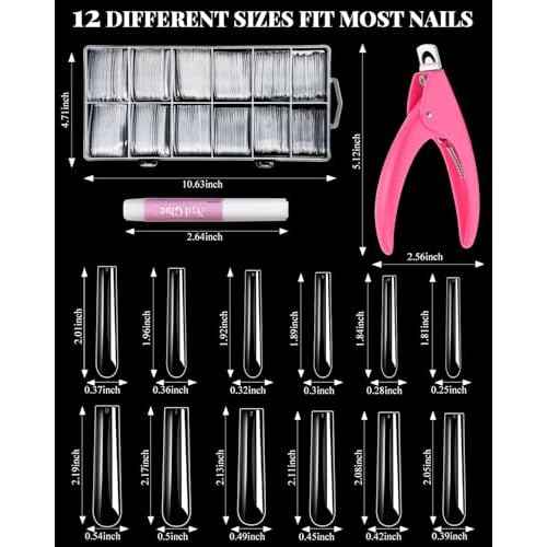 MORGLES Extra Long Tapered Square Nail Tips, 240 Pcs 3XL Full Cover Fake Tips Clear Nail Kit with Glue, Clipper, Files and Cuticle Fork for Acrylic Home DIY with Box