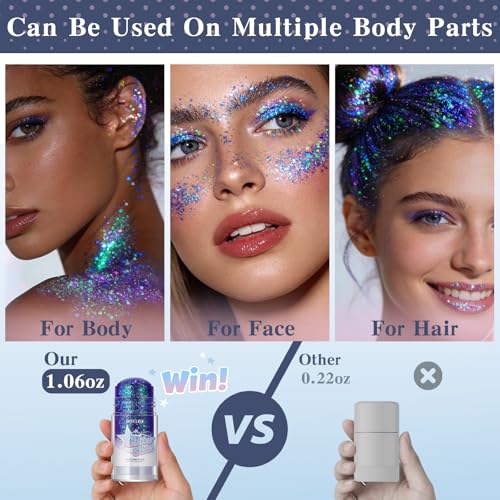 HOSAILY Holographic Body Glitter Stick - 1.06 OZ, Purple Shimmer for Face & Hair