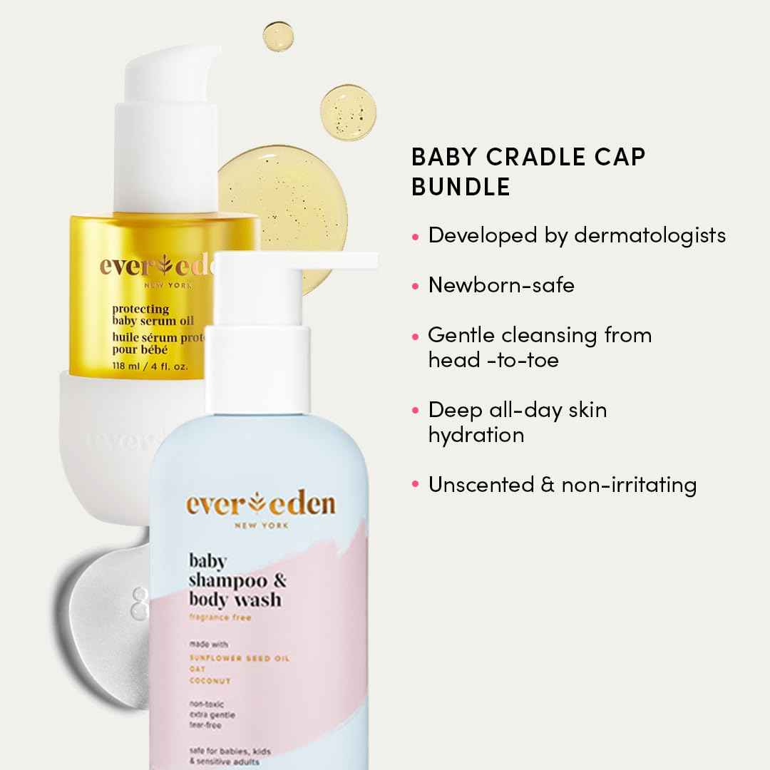 Evereden Baby Cradle Cap Care Bundle: Clean & Vegan Shampoo, Body Wash, Protecting Oil for Newborns - Great for the Whole Family
