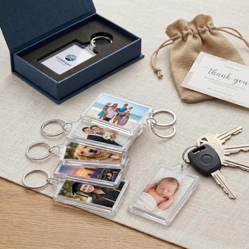 16 Pack Acrylic Photo Keychains - Customizable Clear Picture Holders for DIY Crafts