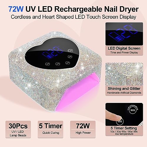 72W Rechargeable UV LED Nail Lamp with Auto Sensor & 5 Timer