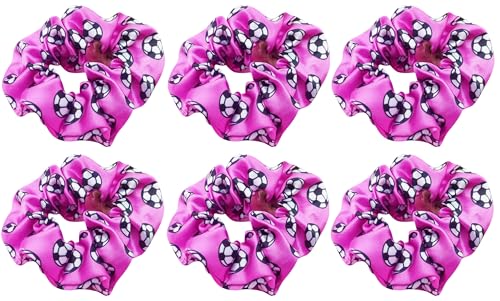 6 Pack Silky Smoothly Soccer Hair Scrunchies Sparkly Football Hair Ties Hair Eleastic Bands Scrunchy Ropes Ponytail Holders Wrist for Girls Soccer Teams School,Dance,Games ,Tournaments and Party favor