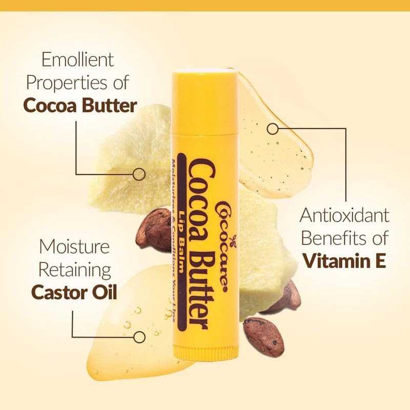 Cococare Cocoa Butter Lip Balm - The Little Yellow Stick - Conditions & Protects Lips with Hydrating Formula - Light Scent of Cocoa Butter - 0.15oz (10 Sticks)