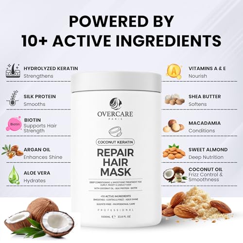 OVERCARE Coconut Keratin Hair Mask for Dry Damaged Curly Hair 1000ml
