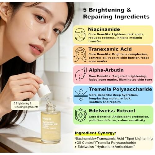Mtmult Tranexamic Acid Serum - Tranexamic Acid for Face | Hyperpigmentation Treatment with Niacinamide, Stem Cell Serum for Face & Niacinamide, 1.01 fl.oz